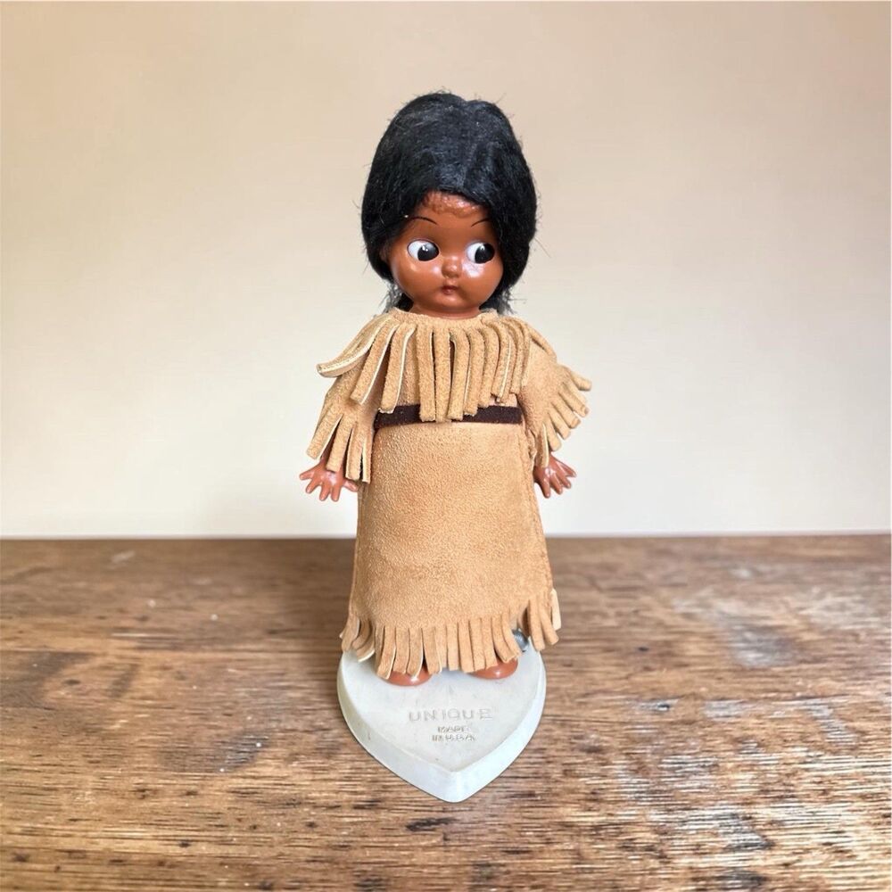 Unique Vintage Native American Hard Plastic Doll 6” Souvenir Toy 1960s